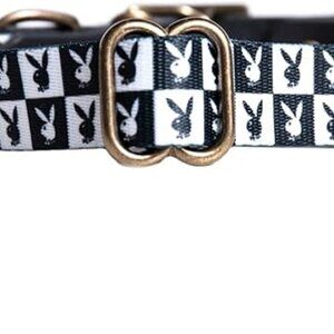 Playboy Checkered Repeating Rabbit Head Dog Collar - Black